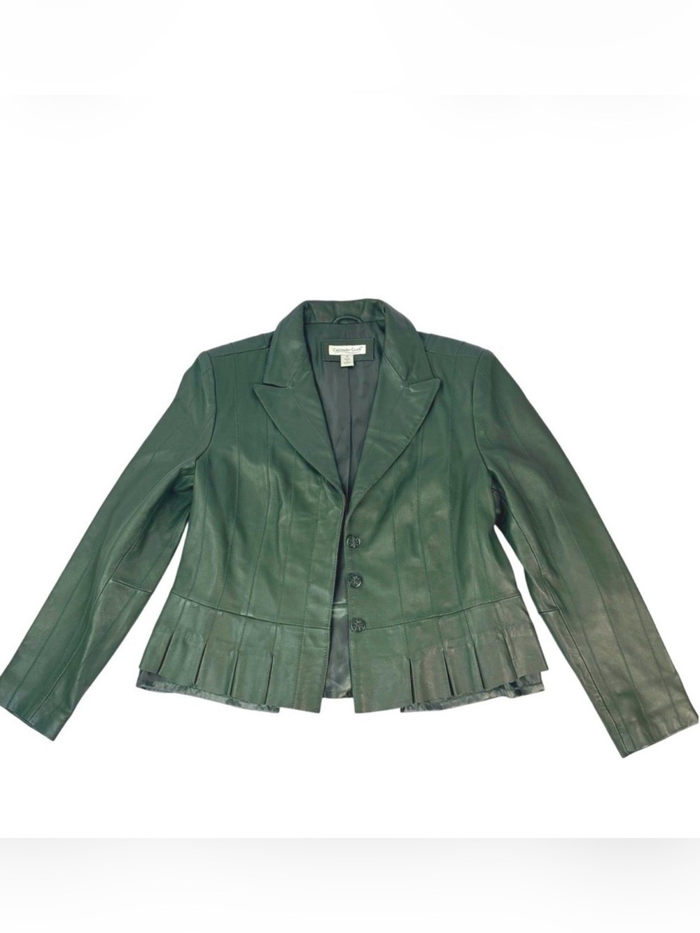 Coldwater Creek Green 100% Leather Pleated Peplum Blazer Size 6